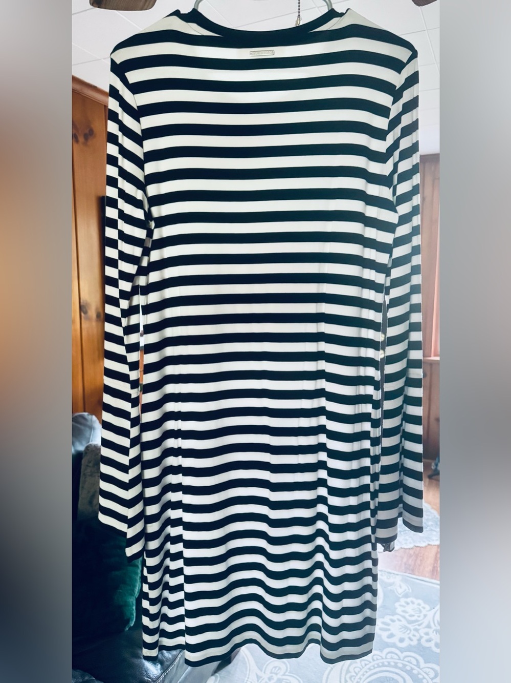 Michael Kors Black and White Striped Long-Sleeve Tee